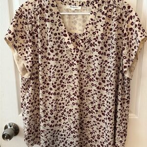 Floral V-Neck Blouse in Cream and Burgundy